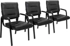3PCS Leather Guest Chair Black Waiting Room Office Desk Reception Chairs w/Arm