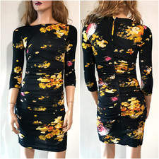 Dolce & Gabbana Floral Print Ruched Jersey Bodycon Black Mini Dress IT38