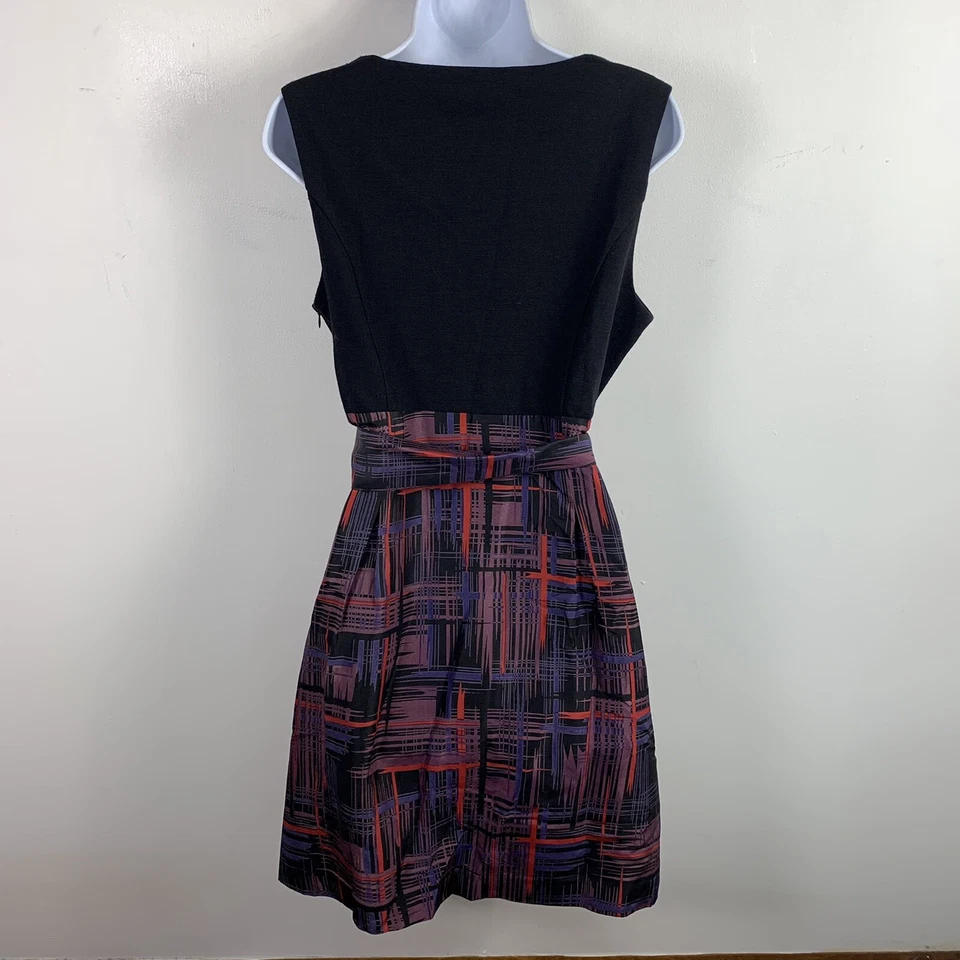 Mac & Jac Womens Dress sz XL Black Purple Sleeveless Knee Length Tafetta Plaid Foto 2 de 4