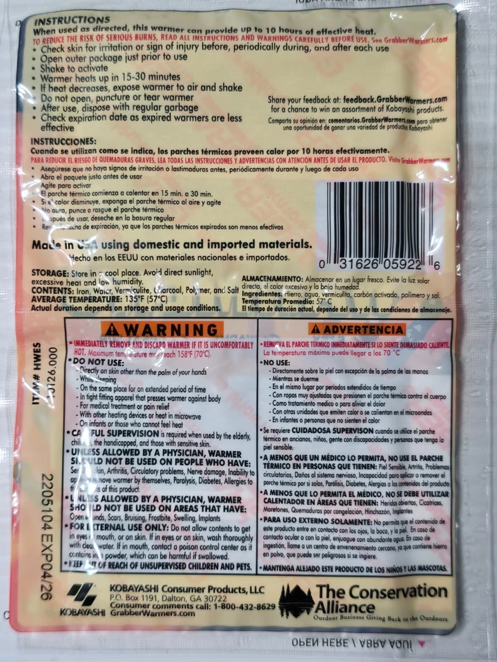 10PK - Calentadores Grabber 10 Horas Calentadores de Manos - 20 Grabber 10 Pares - Exp 2026 Foto 3 de 3