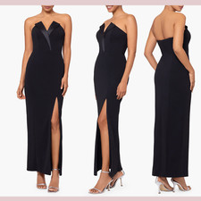 NEW 239 Betsy  Adam  14  Tuxedo Tux Detail Strapless Column Gown Black S1672