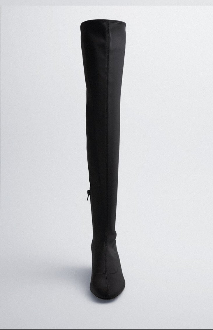 ZARA MID-HEEL BOOTS IN STRETCH FABRIC BLACK KNEE-HIGH FW23 REF