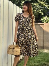 NWT Vintage Retro Style Midi Dress Orange Flowers One Size FitsSML