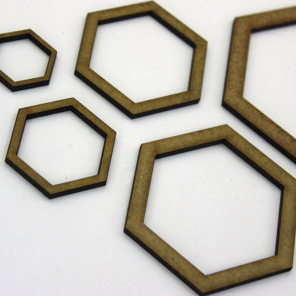 Hexagon Craft Shape Hollow Frame, 2cm to 25cm. 2mm MDF Wood. Bee ...