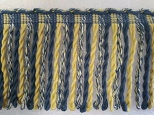 6 yards BULLION FRINGE  6" - ROYAL BLUE/YELLOW - Upholstery Chair Fabric Trim 