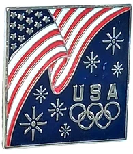 Olympics USA Ubited States Flag & Snowflakes Lapel Pin