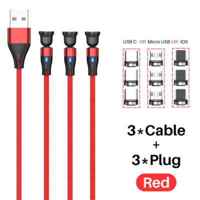 3 PACK Magnetic Phone Charger Fast Charging Cable For Micro USB/Type C/ iPhone