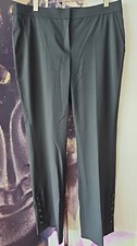 Escada SPORT Flat Front Black Straight Leg Button Slit Hem Wide Leg Pant 44 YJ01