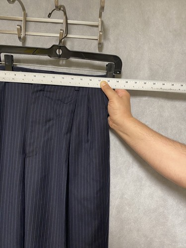 Lineage Suit Men Size 44L Navy Blue Stripe 3 B Super 140 Wool Pants 36x31 Luxury - Picture 15 of 21