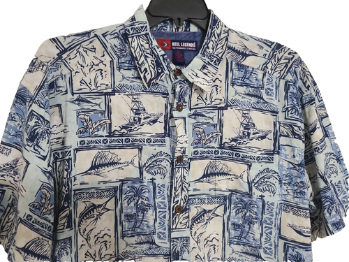 REEL LEGENDS Men’s Performance Vented Tropical Fishing Print Shirt Blue XL - Picture 2 of 6