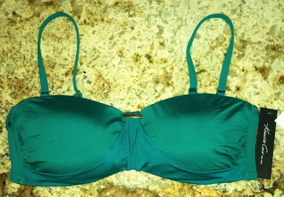 Traje de baño bikini KENNETH COLE sólidos con aros verde pavo real 2 piezas NUEVO para mujer L Foto 2 de 4