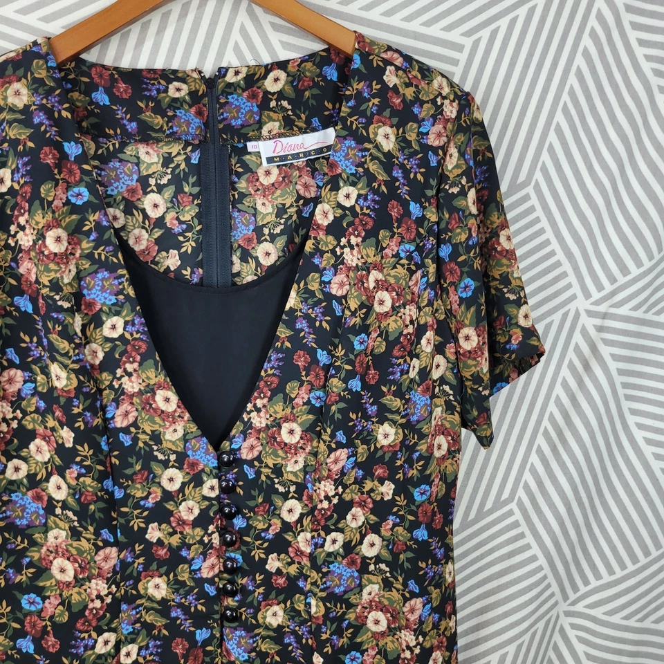 Vintage Floral Dress Plus size 18 18W 2X Alt Rose Romantic Tie Back Black Pink - Image 4 of 4