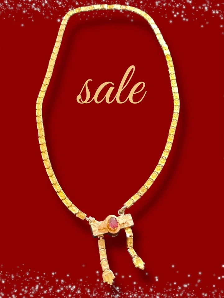 Heirloom Gold Filled Victorian Lariat Book Chain w Rarer Ruby Pendant Clasp - Image 4 of 4