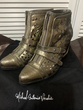 Michael Antonio Studio Perforated Pewter/Gold Designer Leather Shoes Size 6
