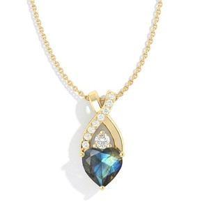 Authentic Labradorite Gold Necklace, Infinity Pendant Necklace, Romantic Heart Drop Neckla