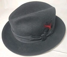 Stetson Black Pure Wool Fedora w/ Feather - Size 6 7/8 - Authentic 