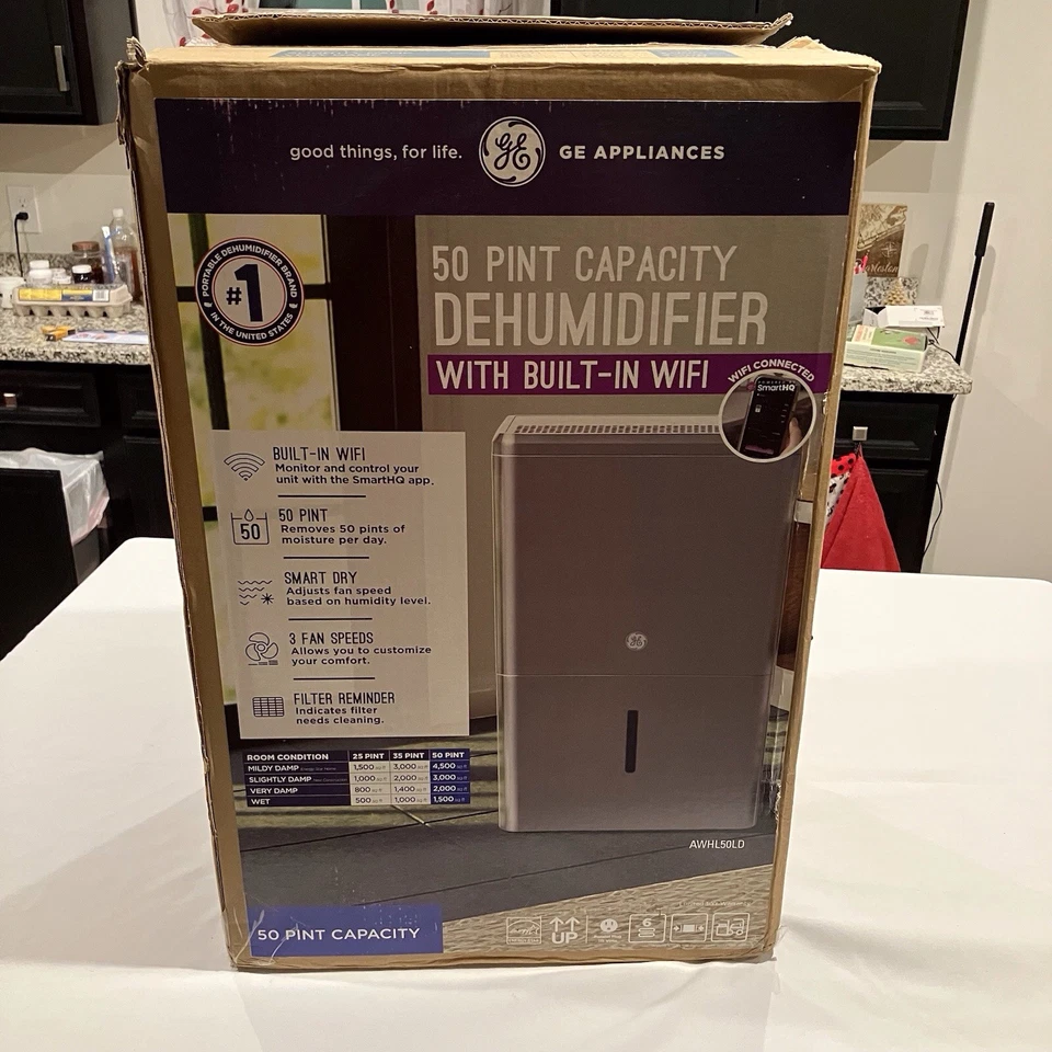 Осушитель GE 50 пинт емкостью со встроенным Wi-Fi умным сухим 3-скоростным вентилятором - Изображение 2 из 4