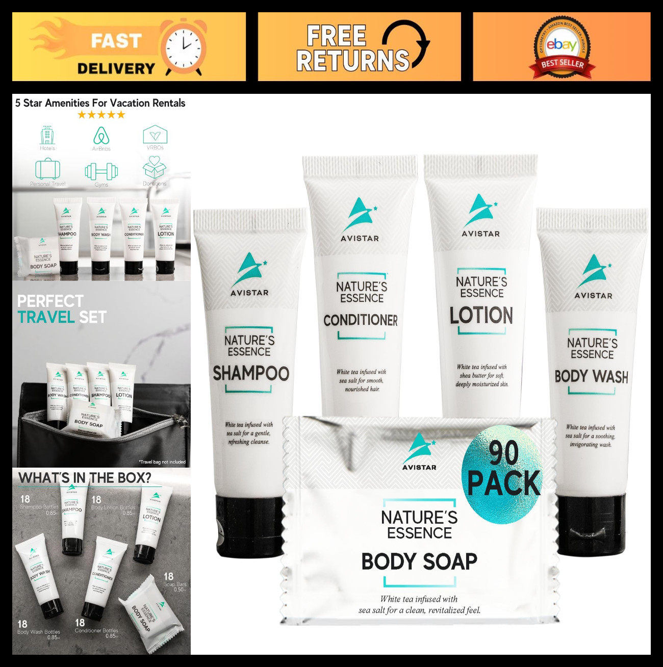 90-Piece Bulk Toiletries Set - Travel Essentials For Bnb Hosts &Amp; Guests, Mini Ho