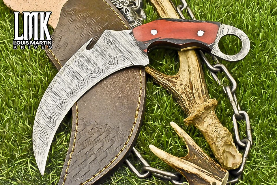 LMK Hand Forged Karambit Knife Twist Damascus Hard Wood Camping Razor Sharp - Image 2 of 4