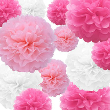 22 Pcs Tissue Paper Pompoms in Pink, Red, White for Party Decorations