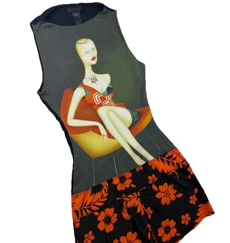 Vintage Custo Barcelona Mini Dress Women Sz 6 Medium EU 38 Y2K Model Portrait