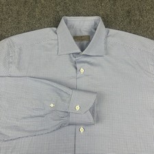 Canali Dress Shirt Mens 43 / 17 Blue Plaid Check Button Up Italy Oxford
