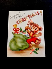 1 VTG Xmas Greeting Mechanical Card Teddy Bear Jumping for Joy W/ Presents 🎁