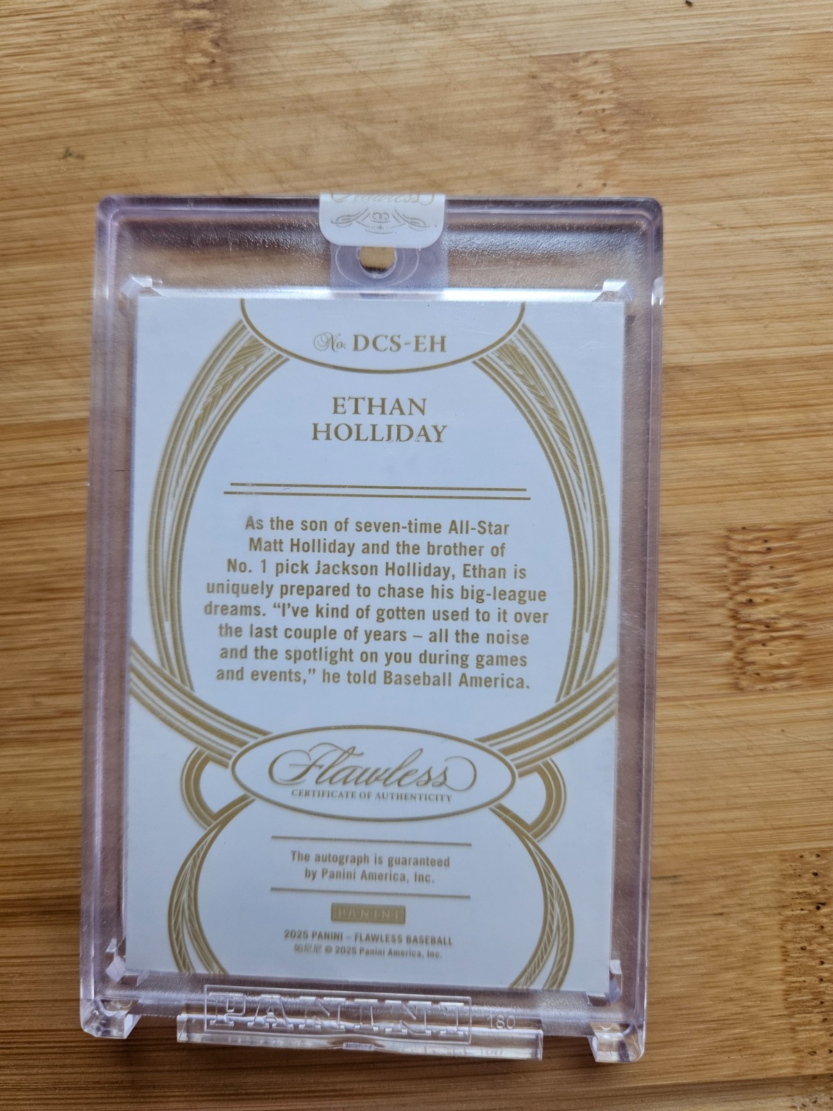 2025 Panini Flawless 1/1 2025 Draft Class Signatures Ethan Holliday one of one view 2