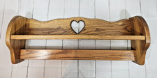 Vintage 24" Wooden Heart Cutout Shelf with Quilt Rack Bar Oak Country Farmhouse