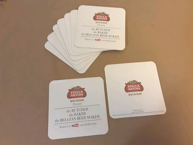 Vtg 2014 Lot Set 9 Stella Artois Logo Butcher Baker Belgium Beer Maker Coasters