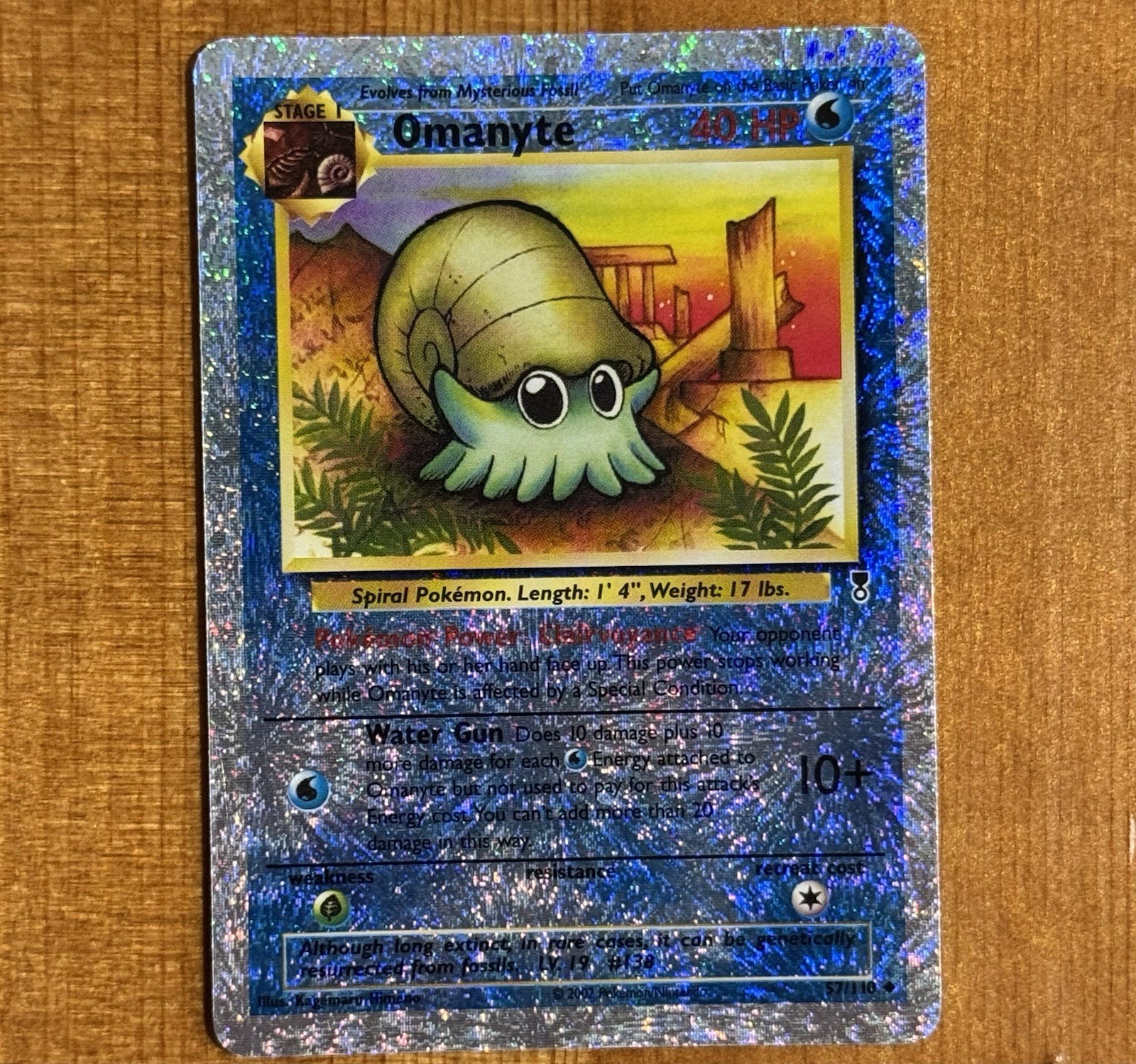 Omanyte 57/110, NM Legendary Collection Reverse Holo, 2002 Vintage Pokémon Card