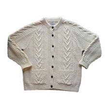 VTG Blarney Woollen Mills Irish Aran Cardigan Cream Wool Cable Knit Sweater Ch52