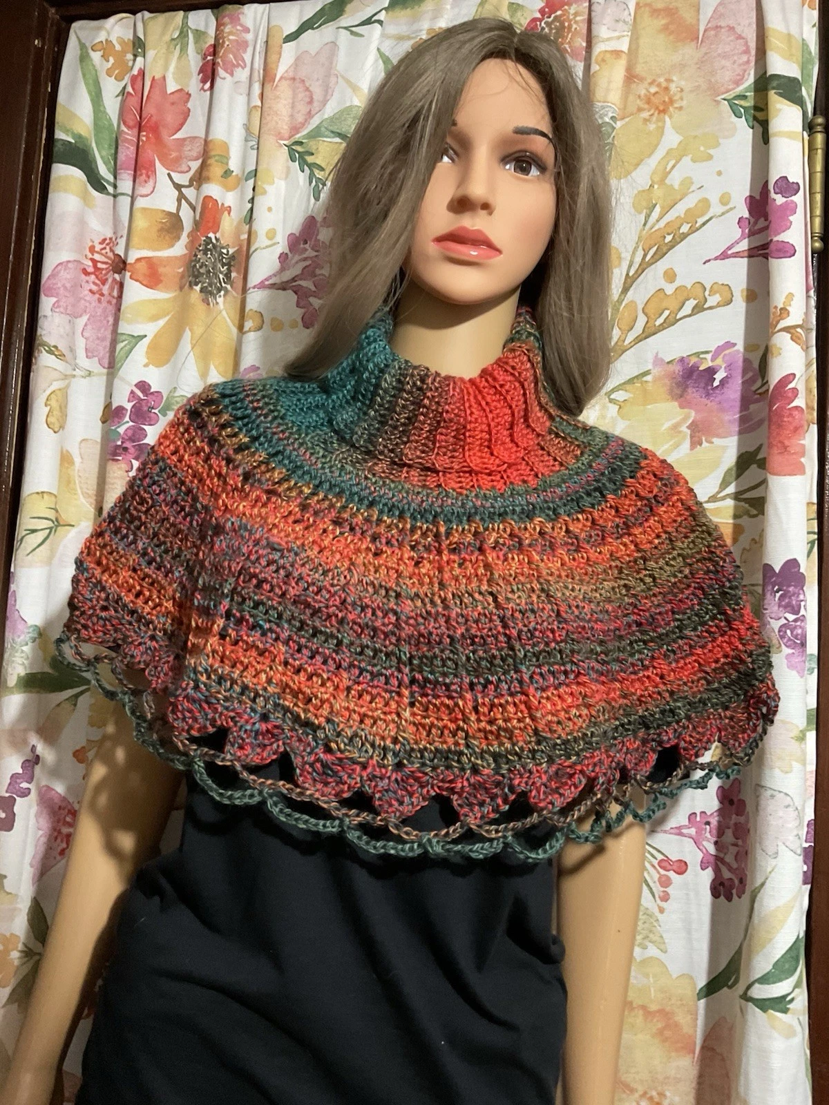 Medium Handmade Crochet Poncho Multicolors