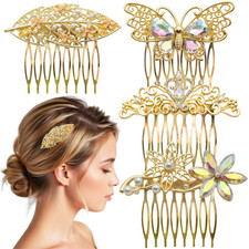 4 Pack Hair Combs,Butterfly,Crown Flower Pearl Hair Side Combs for Women Decorat