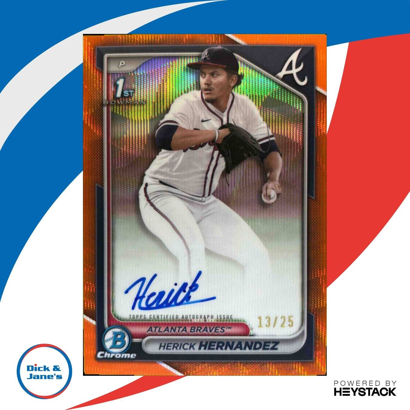 2024 Bowman Draft Herick Hernandez Chrome Auto Orange Wave Refractor/25 1st Pros