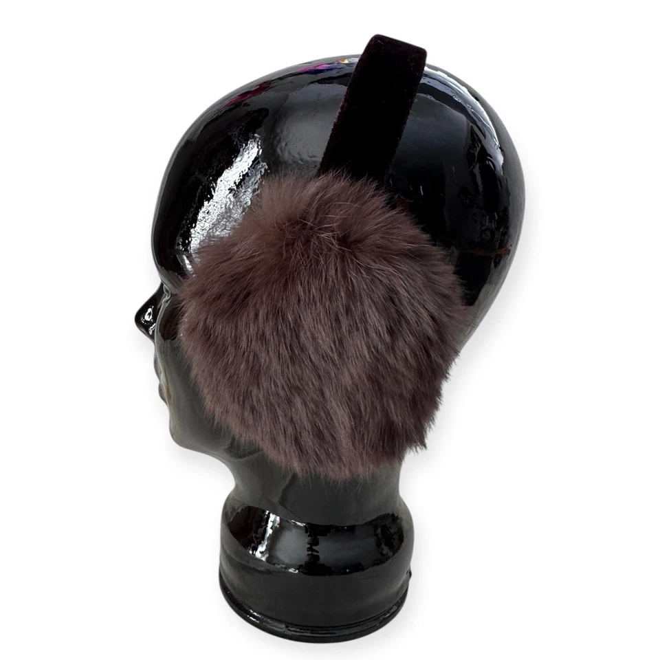 De colección Piel Real Orejeras Marrón Terciopelo Diadema Invierno Orejeras Cubiertas Calentadores Foto 2 de 4