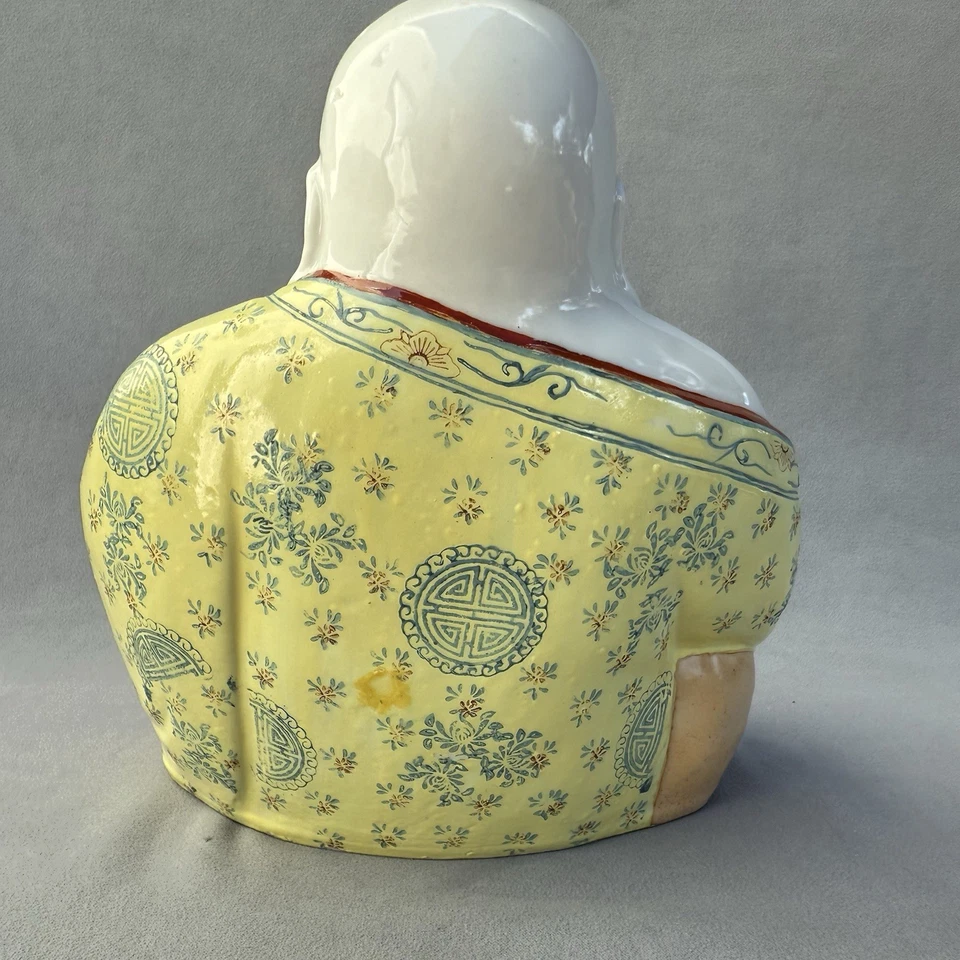 Antique Jingdezhen Marked Chinese Famille Rose Porcelain Happy Buddha Statue 10” - Image 2 of 4