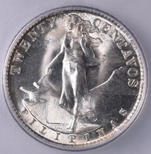 1945-D Philippines 20 Centavos 4g Silver 0.750 - ICG MS66 