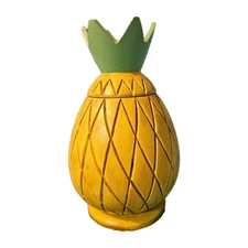 Unique Wooden Pineapple Jar Decorative Container Home Decor Hawaiian Coastal 