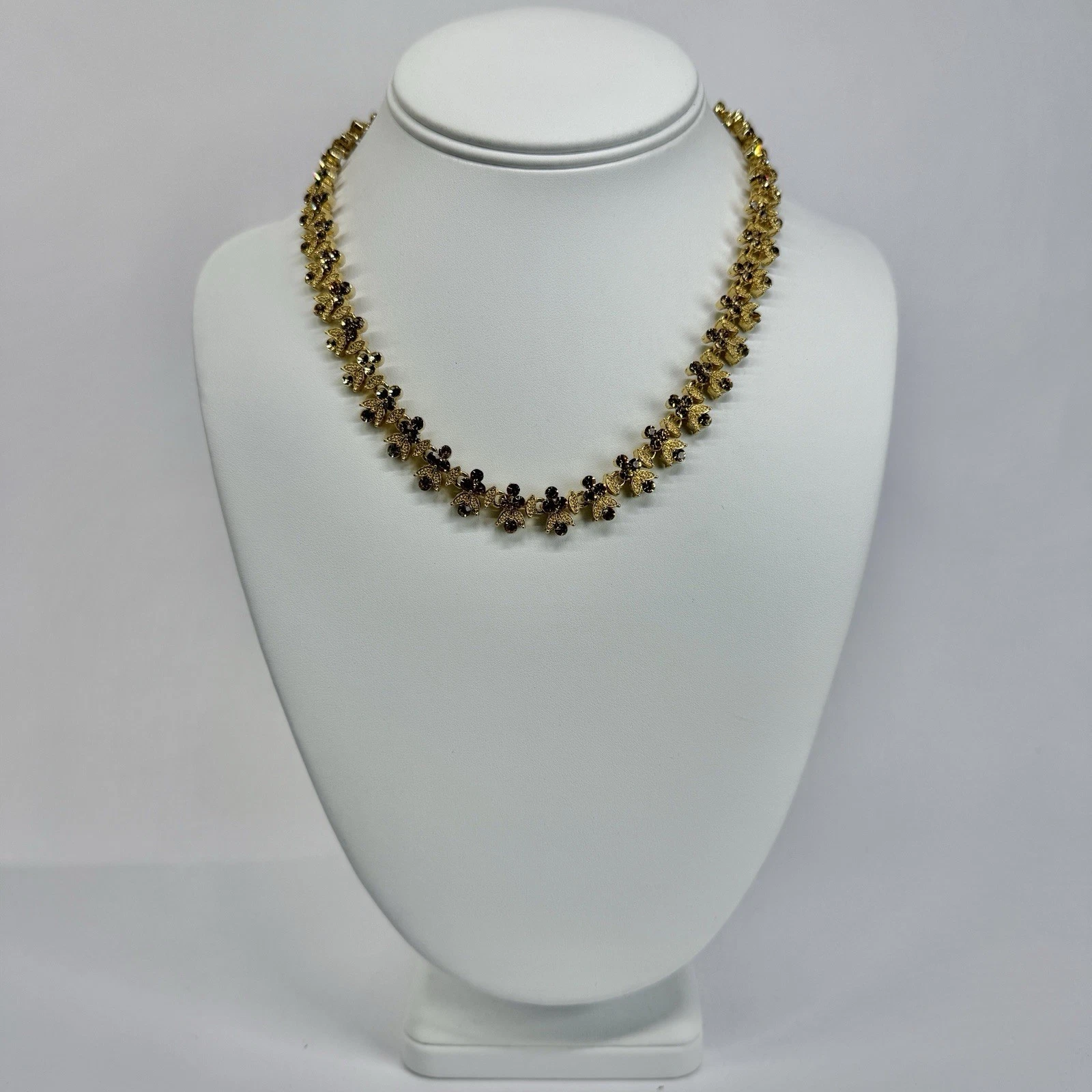 Elegant Floral Crystal Art Deco Style Gold Tone Vintage Necklace Jewelry N480