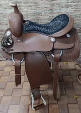 Premium Leather Western Trail Basket Tooled Horse Saddle Free Tack Set and Ship