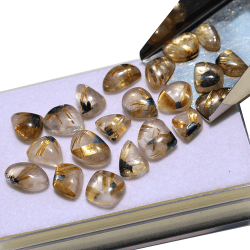 Lote de 21 piedras preciosas cabujón de cuarzo rutilo dorado estrella hematita natural 9-14,5 mm - Imagen 6 de 11