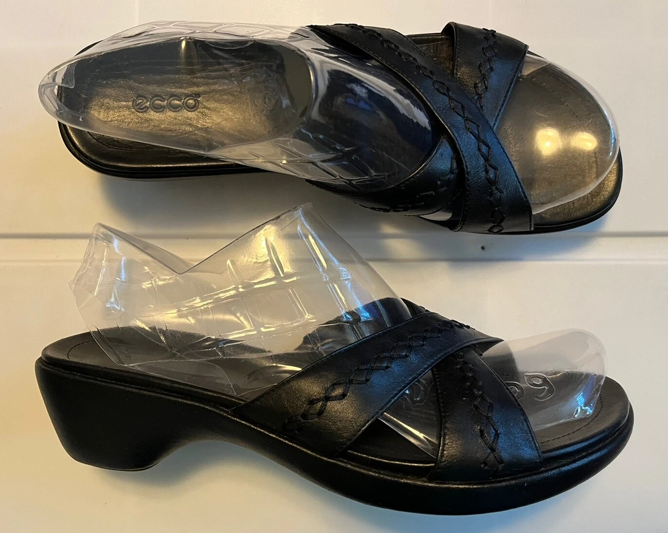 Sandali slip on donna ECCO in pelle neri cinturini incrociati taglia 9 9 5 EU 40