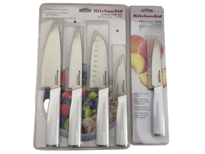 New KitchenAid 10 Piece White Knife Knives Chef Paring with Covers