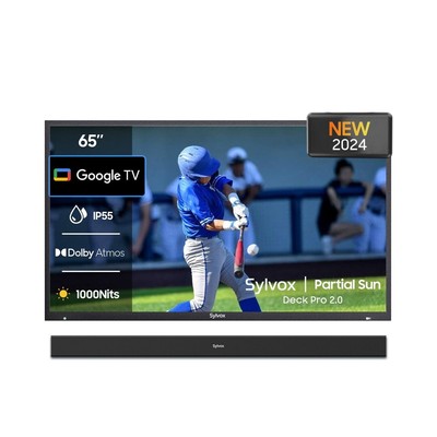 SYLVOX 65'' Outdoor smart TV + Outdoor Soundbar IP55 weatherproof App Store