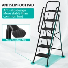 5 Folding Step Ladder w/ Wide Non-Slip Pedal & Handgrip for Household Black