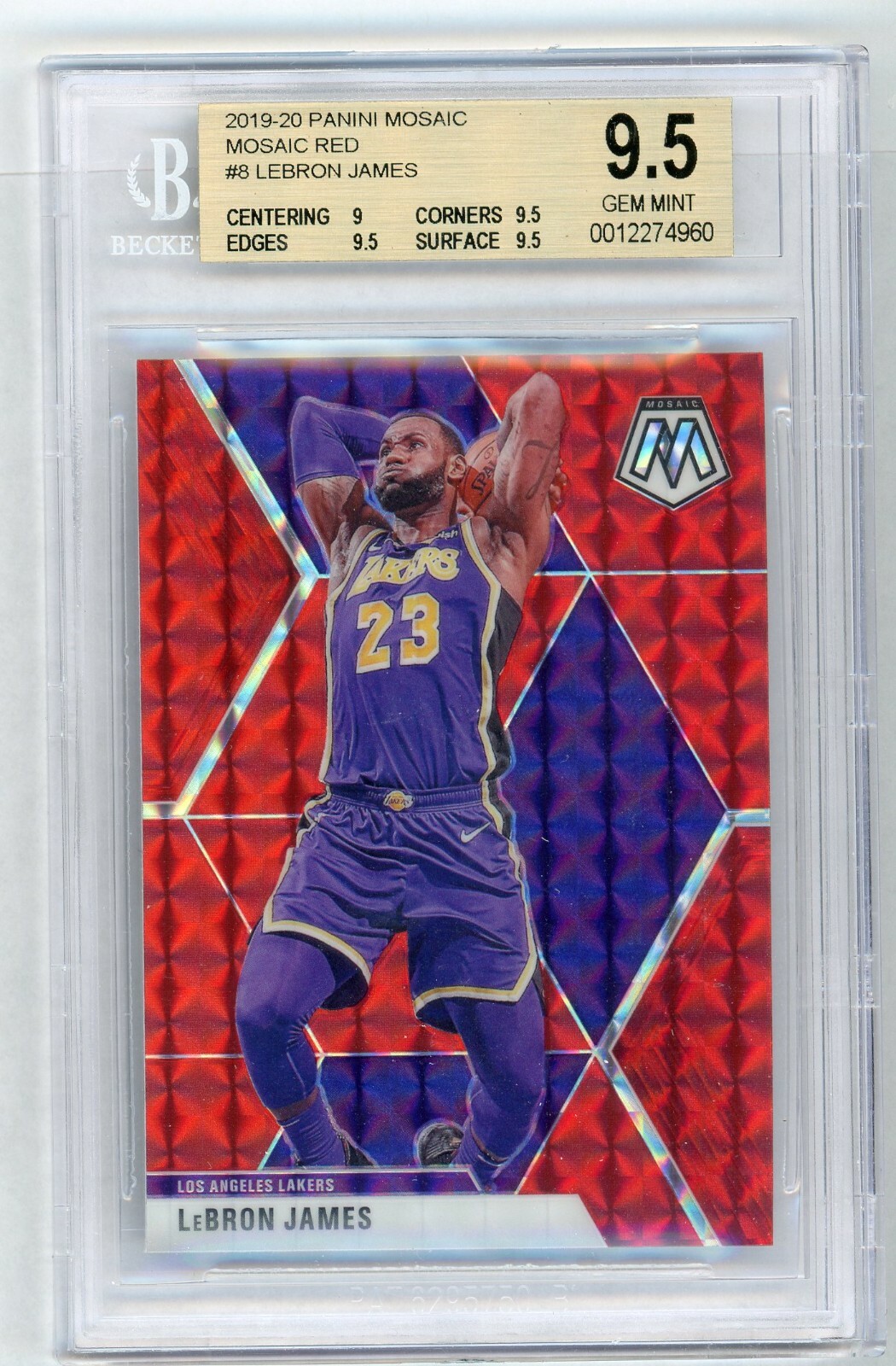 Lebron James 2019 Panini Mosaic Red #8 BGS 9.5 Gem Mint Los Angeles Lakers