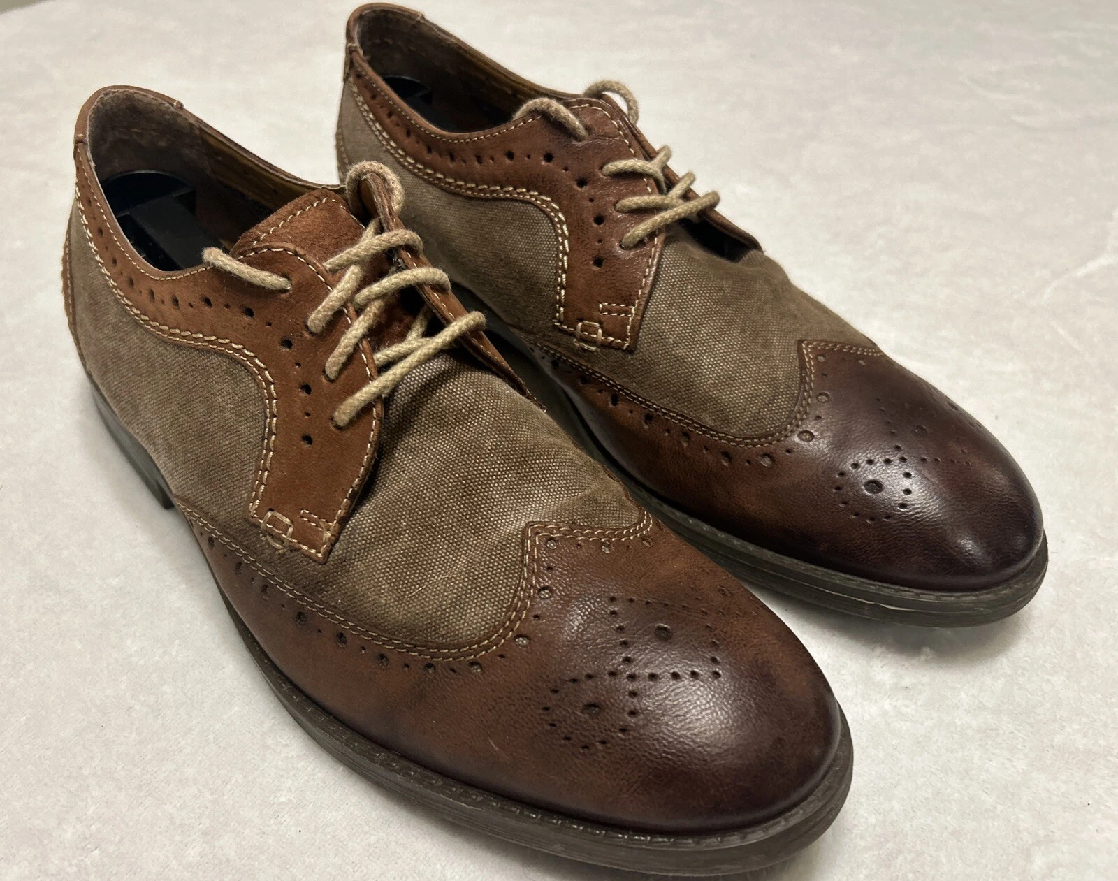 Scarpe eleganti uomo Clarks Collection pelle marrone taglia 9 M Oxford a coda di rondine pizzo