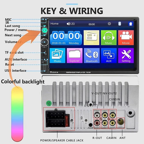 7" Double 2 DIN Car MP5 Player Bluetooth Touch Screen Stereo Radio With Camera - Imagen 10 de 11