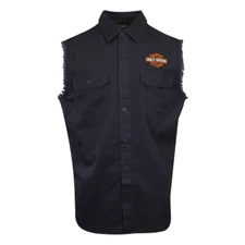Harley-Davidson Men's Vest Dark Wash Denim Sleeveless Shirt (S60)